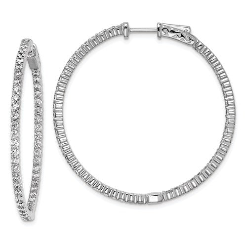 (38mm)Sterling Silver CZ Stones In And Out Round Hoop Earrings