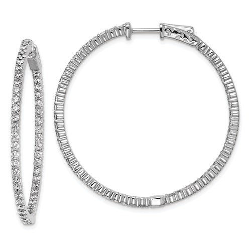 Sterling Silver 38mm CZ Stones In And Out Round Hoop Earrings