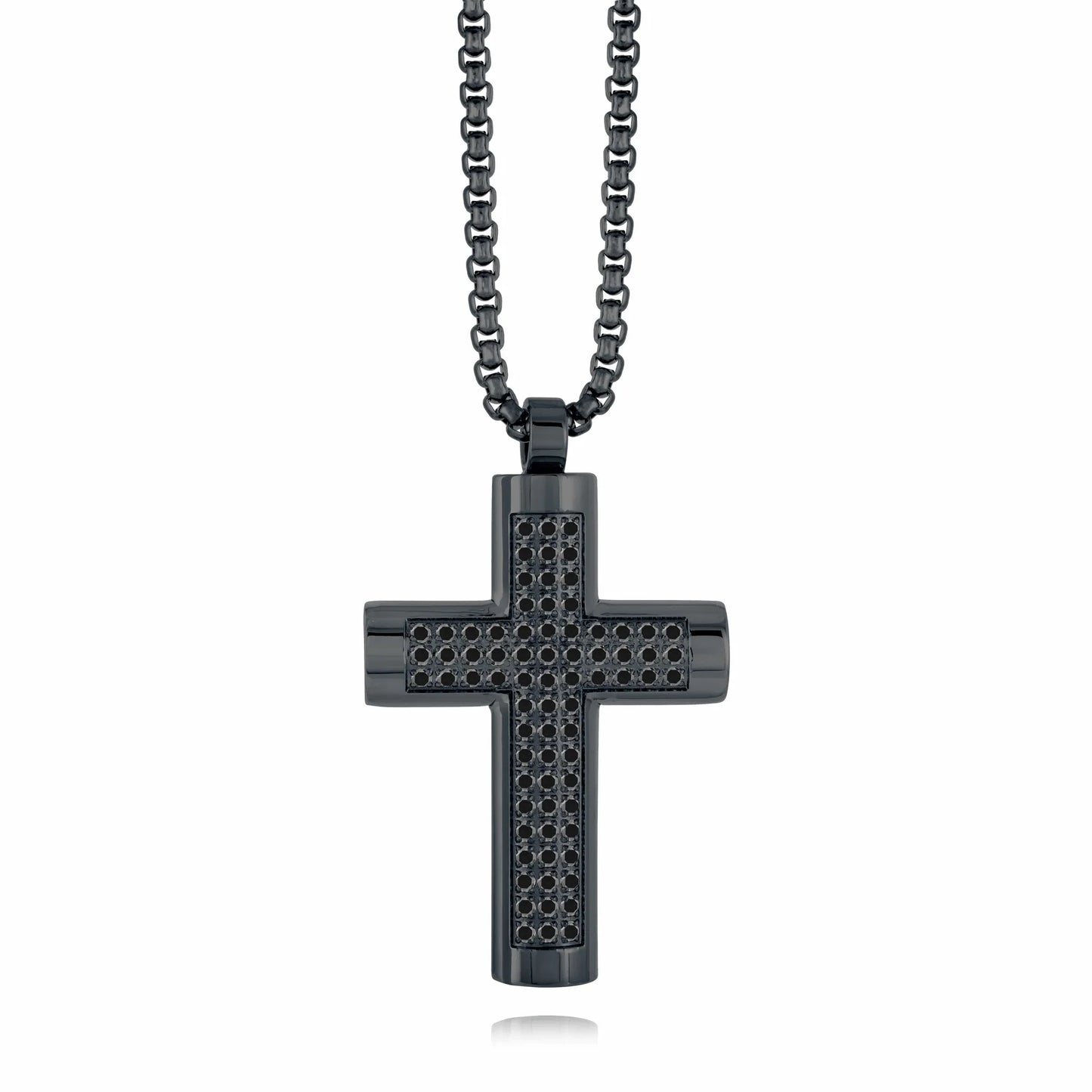 Stainless Steel Gold Ion Cubic zirconia Cross Necklace