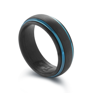 Stainless Steel Blue Striped Carbon Fibre Ring