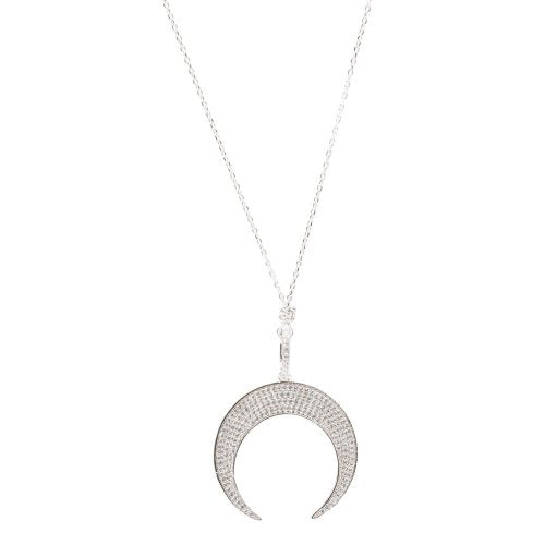 Sterling Silver full CZ covered crescent moon necklace