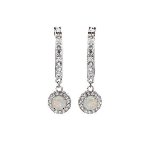 Silver Silver Halo Opal Hoop Earrings