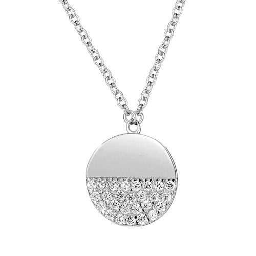 Half CZ Sterling Silver Circle Necklace