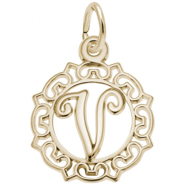 Rembrandt Charms Ornate Script Initial V Charm