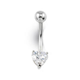 Yellow Gold Belly Button Ring with Heart Cubic Zirconia