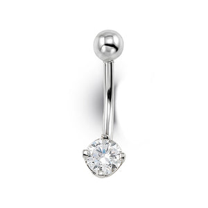 White Gold Belly Button Ring with Cubic Zirconia