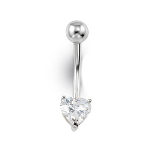 White Gold Belly Button Ring with Heart Cubic Zirconia