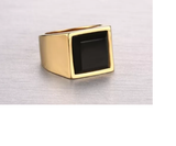 Stainless Steel Black Agate GoldIp Ring