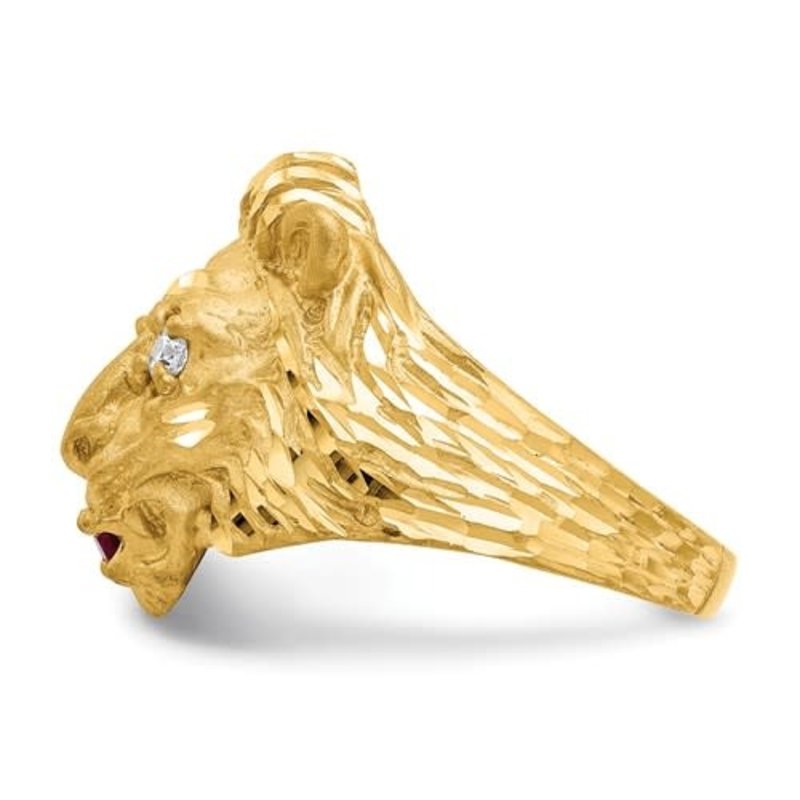10K Yellow Gold Lion Head Ring with Cubic Zirconia Jewels De Oro